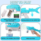 Automatic Bubble Machine Gun for Kids with 2 Bottles 5 Bags of Refill Solution Lights ElectricShark Bubble Gun Toys Outdoor Toys Gifts Wedding Easter Party Favor