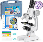 Kids Beginner Microscope Science Kit with 100X-1200X, 13 Prepared Slides & DIY Blank Slides, 18MM HD Len, LED Light Adjustable and ABS Box, Microscope for Kids 5-7 8-12
