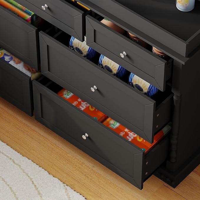 Baby Dresser with Changing Table Top, Black Dresser for Nursery with 7 Storage Drawers, Multi-Functional Baby Changing Table, Modern Diaper Nursery Dressers Station for Kids Bedroom