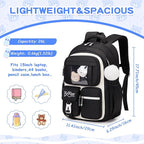 Kids Backpack for Girls - School Bags for Middle School Students - Book Bag for Elementary Primary - Kawaii Ita Backpack - Black and Beige