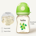 YOHKOH PPSU Baby Bottle Wide Neck, Newborn Anti-Colic Baby Bottle with Natural Response Nipple, Streamlined Body, Easy to Clean (5.4oz (Pack of 2), Green)
