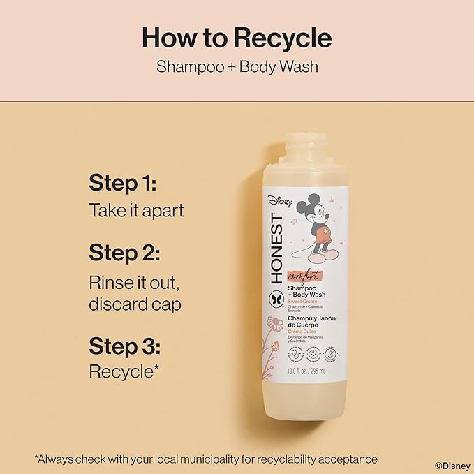 The Honest Company 2-in-1 Cleansing Shampoo + Body Wash I Gentle Enough for Baby I Dermatologist Tested, Tear-free, Hypoallergenic I Disney’s Mickey Mouse Comfort Sweet Cream, 10 fl oz
