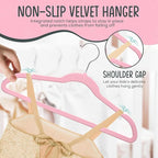 50 Premium Kids Velvet Hangers - 14" Non-Slip Clothes Hangers for Kids & Preteens - Ultra Slim, Space-Saving, Strong & Durable Hangers with 360° Swivel Hook - Pink