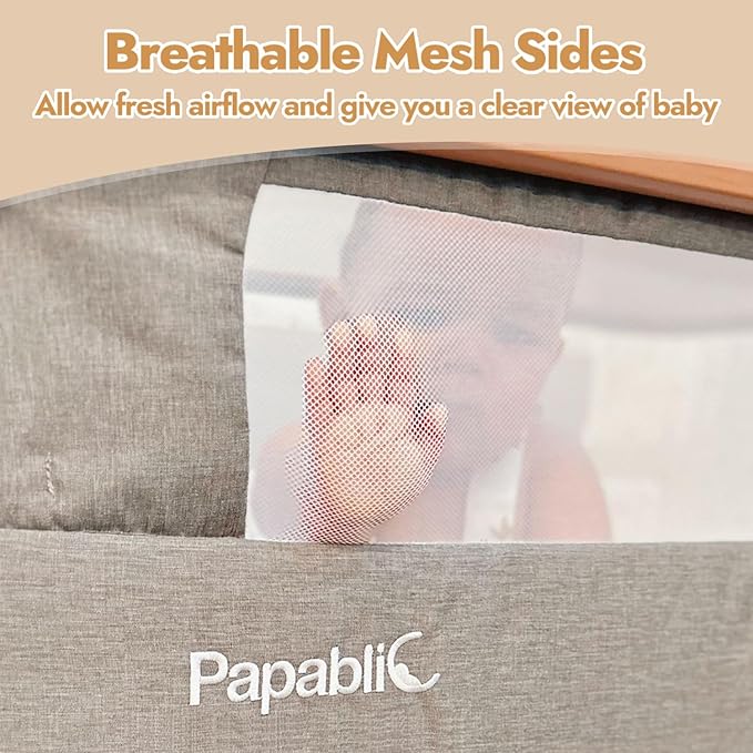 Papablic 4 in 1 Baby Bassinet, Bedside Bassinet for Baby, Adjustable Rocking Bassinet Bedside Sleeper with Soft Mattress & Storage Basket, Easy to Assemble