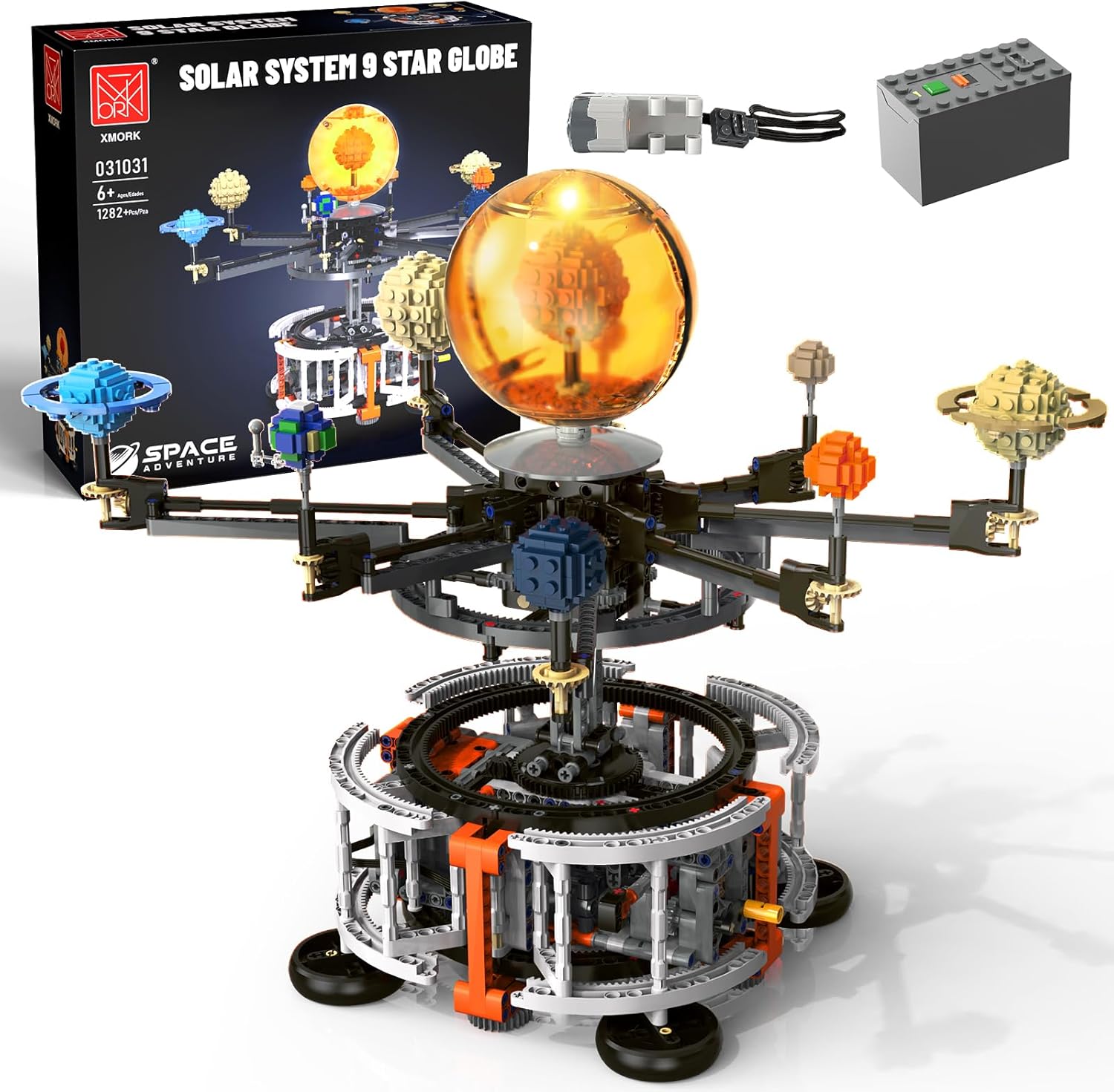 Solar System Building Set with Light, Rotatable STEM Educational Toys with 8 Planets, Electric Manual Mode Spinning Space Toys for Astronomy Learning, Gift for Boys Girls Age 6-12(1282pcs)