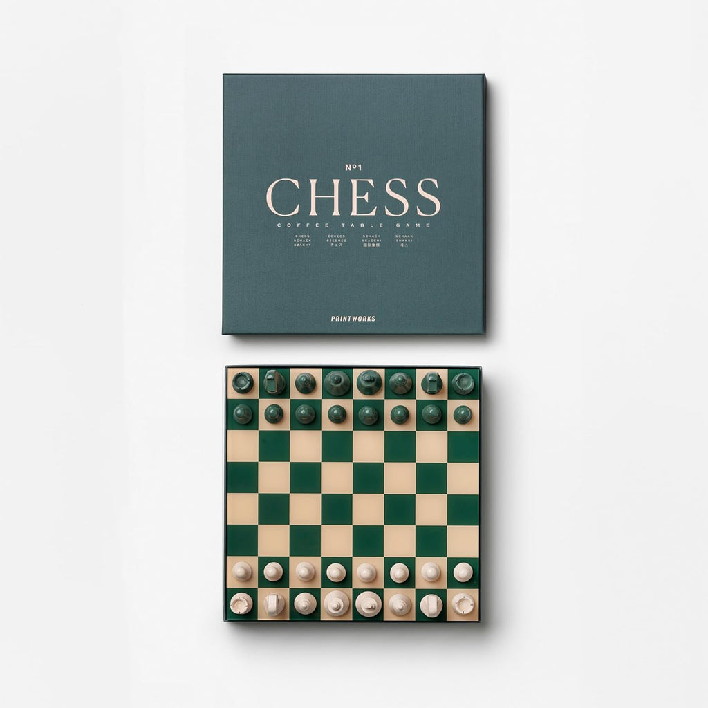 Classic Chess – Green Wooden Chess Set with Acrylic Board – Stylish Coffee Table Game for Adults & Kids Ages 5+ – Multilingual Instructions Included