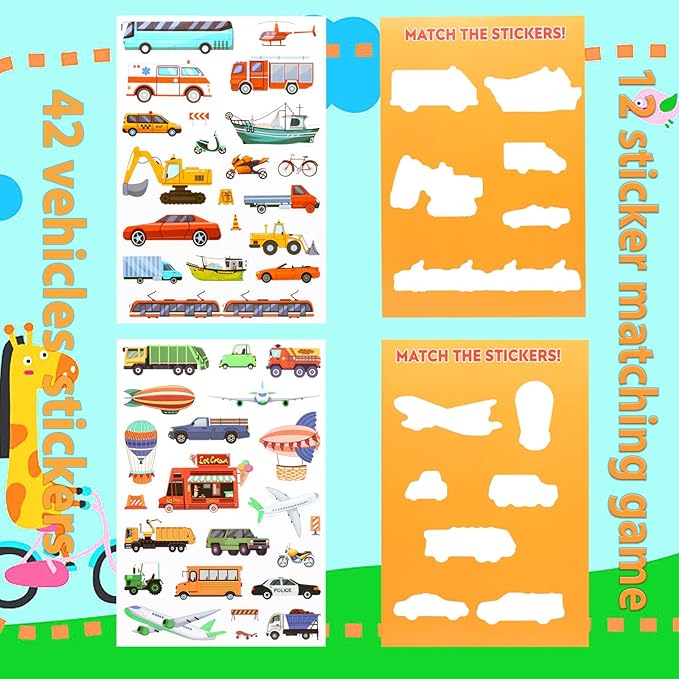 Jelly Sticker Books for Toddlers 2-4 Years, Reusable Sticker Book for Kids 1-3, Toddler Travel Essentials Vehicles Stickers for Kids Toddler Plane Activities (Vehicles)
