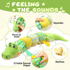 Baby Toys 0 to 12 Months, Musical Stuffed Animals Activity Soft Toy with Multi-Sensory Crinkle, Rattle and Textures, Infant Tummy Time Toys for Newborn Boys Girls, Crocodile, Green