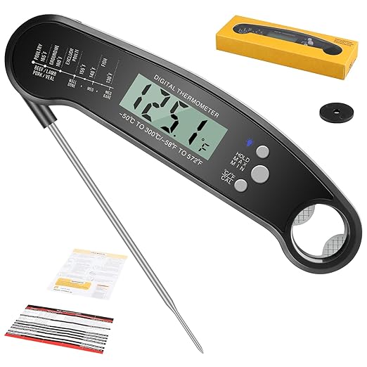Meat Thermometer Digital, Waterproof Instant Read Cooking Thermometer with LCD Backlight, Magnetic Back & Bottle Opener for Kitchen, Baking, Sous Vide, Outdoor Grilling,Candy Making