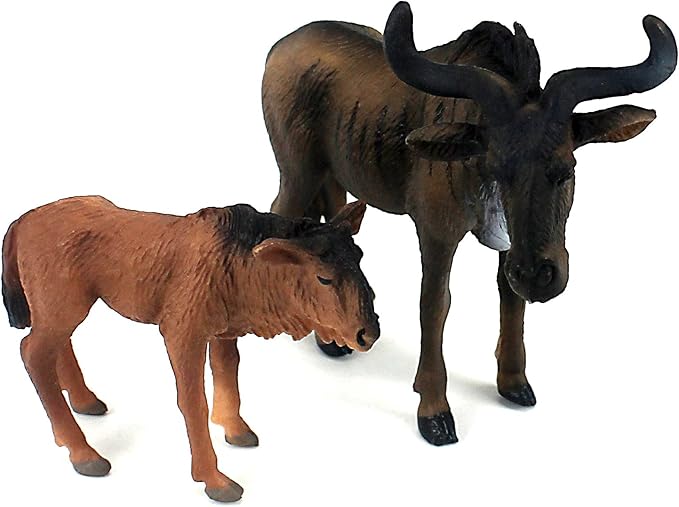 FUNSHOWCASE African Jungle Animals Toy Wildebeest Figure Realistic Plastic Figurine Playset Lot 2-Piece