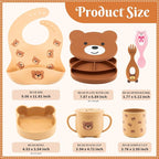 Silicone Baby Feeding Set 7 Pcs, Baby Led Weaning Supplies, Baby Feeding Supplies Set BPA Free, Baby Essentials for Newborn Gift Bear