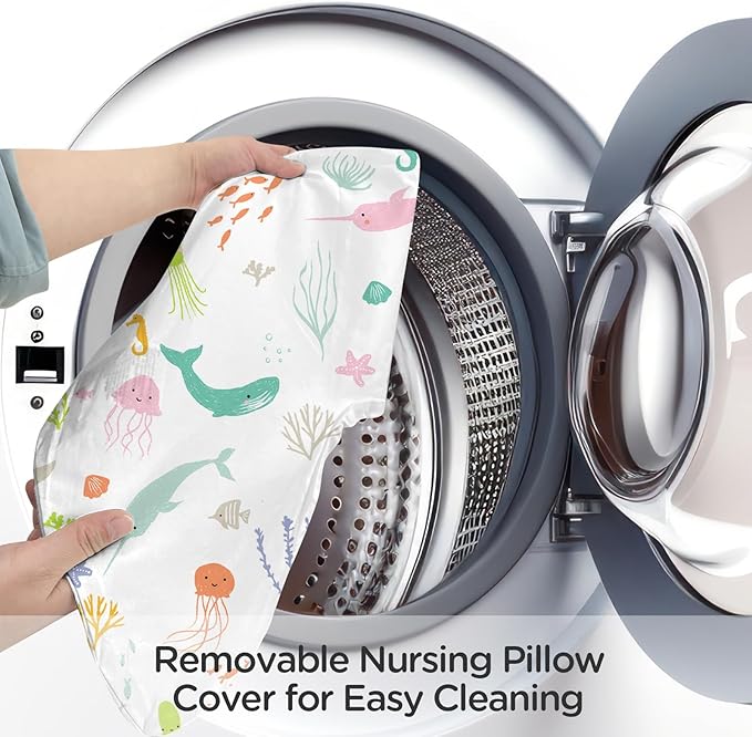 Little Grape Land Nursing Pillow, Breastfeeding Pillows, Baby Support Pillow for Nursing, Bottle Feeding, Tummy Time with Machine Washable Cover & Breathable Filling(Ocean World)