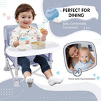 Portable Baby Booster Seat with Tray, Toddler Booster seat for Dining, Camping, Travel, Baby Beach Chair 6 Months to 3 Years Old Indoor Outdoor Use Grey