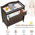 Costzon 3-Drawer Changing Table, Infant Diaper Changing Station with Drawers, Safety Rails & Strap, Baby Changing Table Dresser for Nursery, Easy Assembly (Brown)