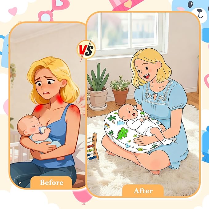 Nursing Pillow, Ergonomic Breastfeeding Pillow for Breastfeeding & Bottle Feeding, Standard Size Breathable with Washable Cover, Hypoallergenic (0-18Months)