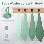 Yoofoss Muslin Baby Washcloths 100% Organic Cotton Face Towels 6 Pack Wash Cloths for Baby 12x12in Soft and Absorbent Baby Wipes (Gradient Green)