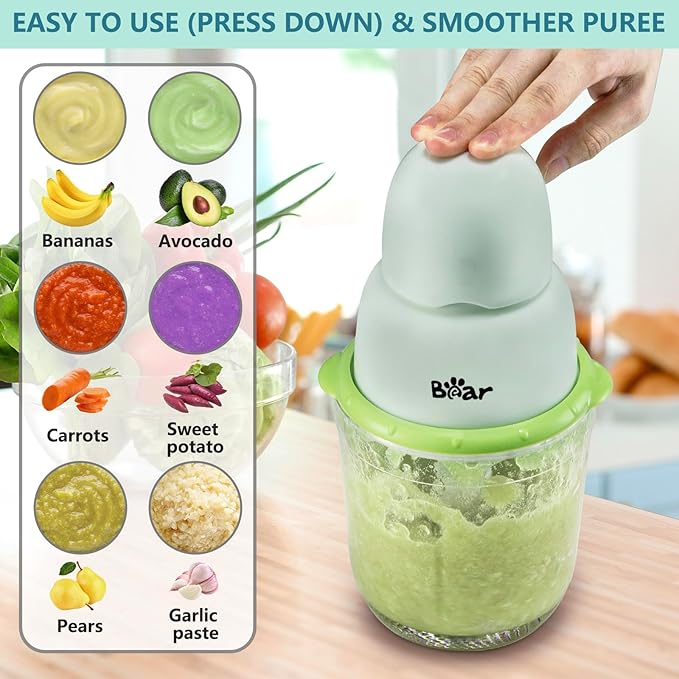 Bear Baby Food Maker, Baby Food Processor Set with Baby Food Containers, Silicone Spoons, Baby Food Puree Blender for Fruit, Vegetable, Meat, Make Fresh and Nutritious Meals for Your Little One