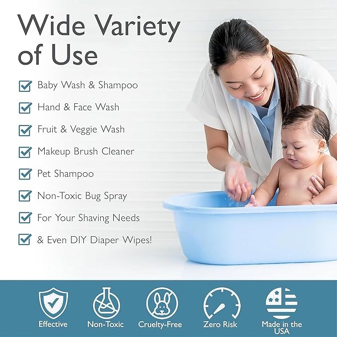 SoCal Suds & Company - 2-in-1 Organic Foaming Baby Wash Castile Soap & Shampoo Refill - Gentle Body Soap for Sensitive Gentle Bath -Nourishing Soothing Ingredients -Newborn Baby - Fragrance Free, 32oz