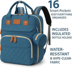 Diaper Bag Backpack – Large Waterproof Baby Bag with USB Charging Port, Changing Pad & Stroller Straps – Stylish, Durable & Hands-Free Travel Organizer for Moms & Dads (Dark Blue)