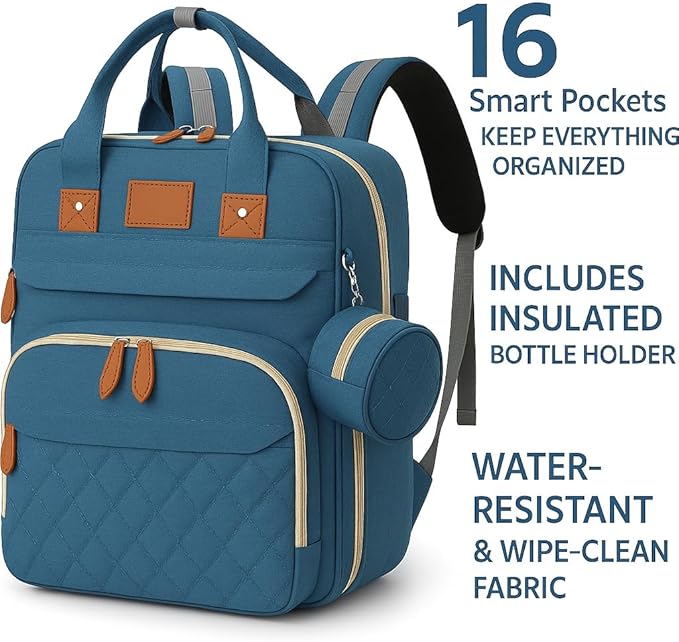 Diaper Bag Backpack – Large Waterproof Baby Bag with USB Charging Port, Changing Pad & Stroller Straps – Stylish, Durable & Hands-Free Travel Organizer for Moms & Dads (Dark Blue)