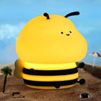 Bee Night Light for Kids,Cute Squishy Silicone Nursery Night Lamp Kawaii Animal Bedside Nightlight with 7 Colors 3 Levels Dimmable Tap Control Rechargeable Nightlights for Kids, Room Decor