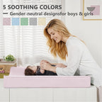 Vegan Leather Changing Pad Cover - 31"X 16" - Waterproof Wipeable, Extra Thick & Portable & Non-Slip Diaper Mat - Fits Standard Changing Tables for Baby Boy Girl (Pink)
