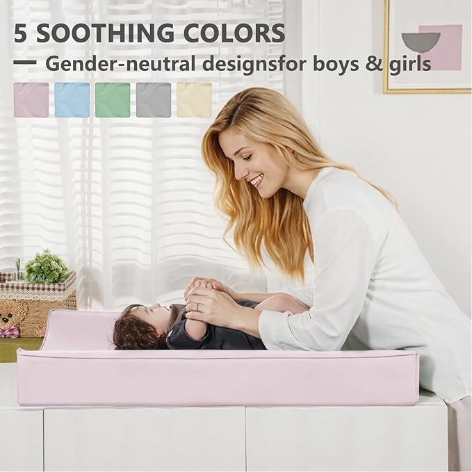 Vegan Leather Changing Pad Cover - 31"X 16" - Waterproof Wipeable, Extra Thick & Portable & Non-Slip Diaper Mat - Fits Standard Changing Tables for Baby Boy Girl (Pink)