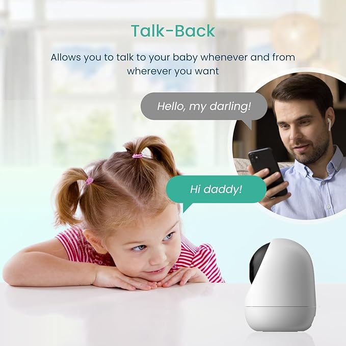 Babysense 2Peek Video Baby Monitor, WiFi Security Camera with Auto Tracking (2Pcs), 3MP Super HD, Intelligent Motion & Sound Detection, Night Vision, Private Hidden Lens Mode, Supports SD Card
