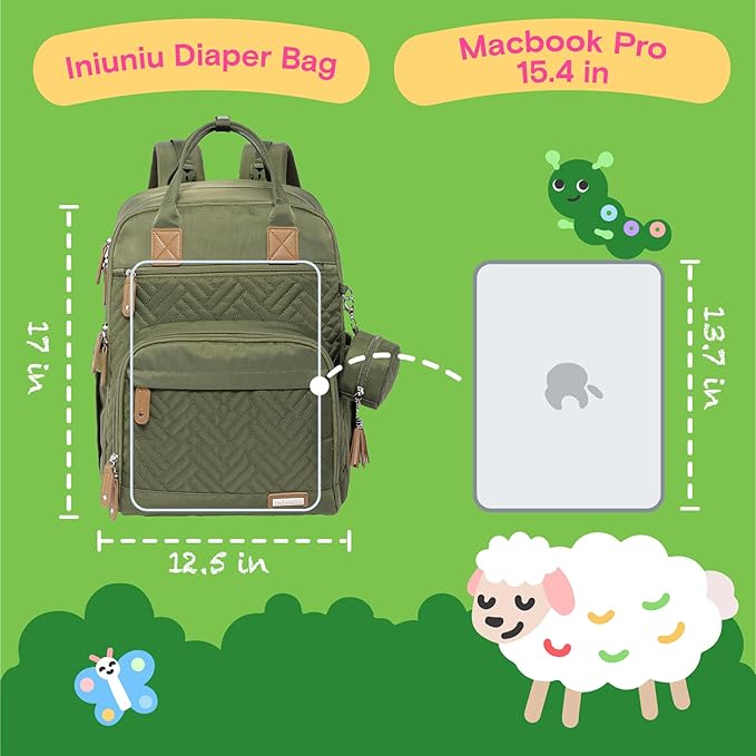 iniuniu Diaper Bag Backpack, 4 in 1 kit Large Unisex Baby Bags for Boys Girls, Waterproof Travel Back Pack with Diaper Pouch