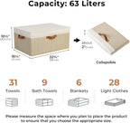 GRANNY SAYS Decorative Storage Boxes with Lid, Large Storage Bins with Double-Open Lid and Divider, Fabric Storage Bin for Clothes, 63L Closet Linen Storage Bin, White/Khaki