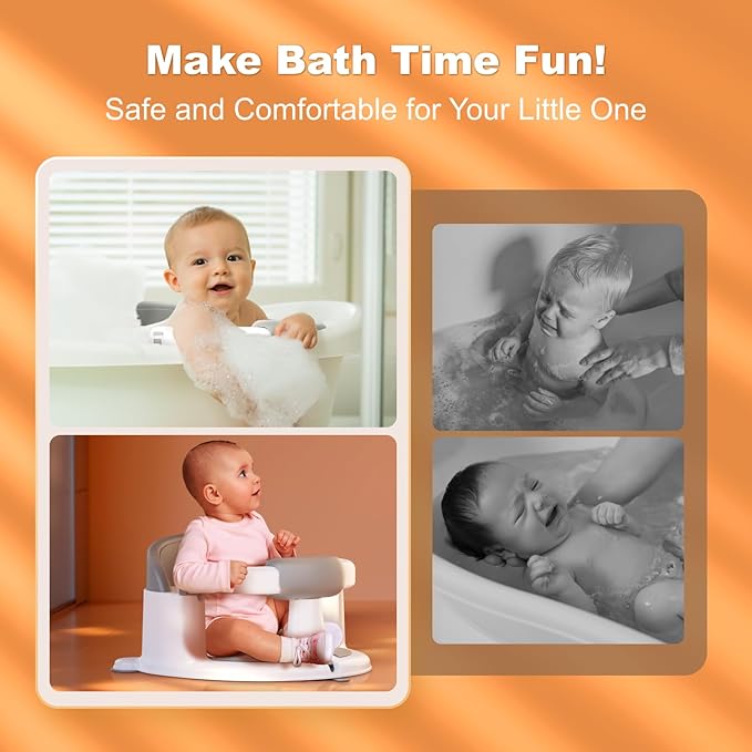 Baby Bath Seat for Babies: Non-Slip Infant Bathtub Chair with Suction Cups, Safe & Comfortable Baby Bath Support, Ideal for Sitting Up, Easy to Clean, Stable Design, Grey (6-24 Months)