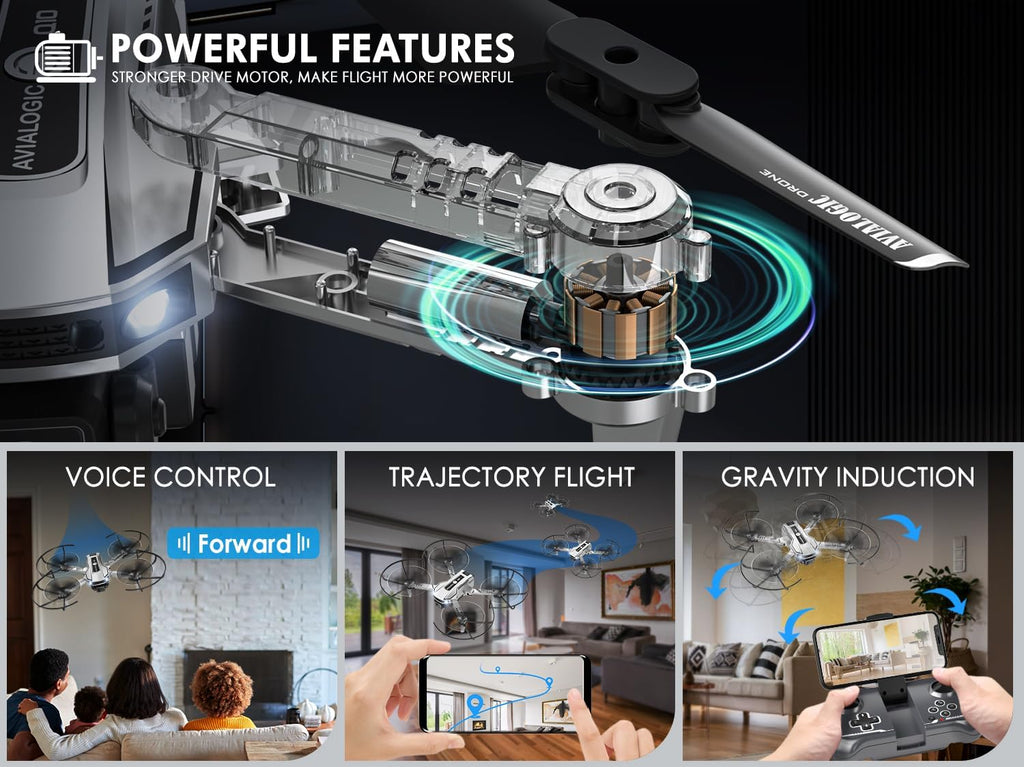 AVIALOGIC Mini Drone with Camera for Kids,RC Helicopter FPV RC Quadcopter with 1080P HD Live Video Camera,Altitude Hold,Gravity Control,2 Batteries,Birthday and Xmas Gifts Toys for Boys Girls,Silver