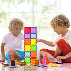 FNJO Magnetic Tiles, Magnet Building Set,60 PCS Building Blocks Set STEM Preschool Montessori Toy for Kids Boys Girls