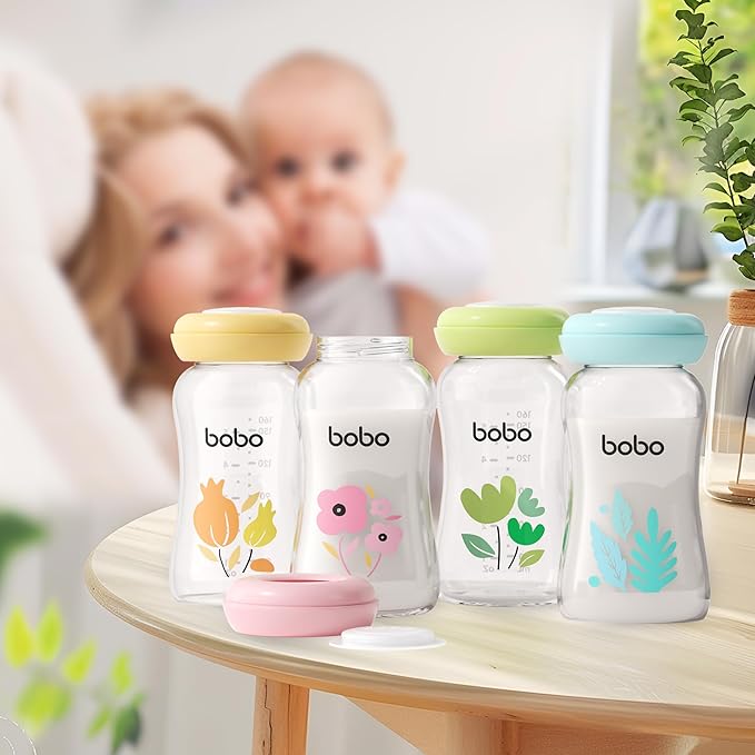 YOHKOH Glass Breast Milk Storage Bottles - 100% Leak-Proof, BPA-Free Breastmilk Storage Containers, Freezer & Dishwasher Safe, Ideal for Nursing Mothers (Red, 5.4oz (Pack of 4))