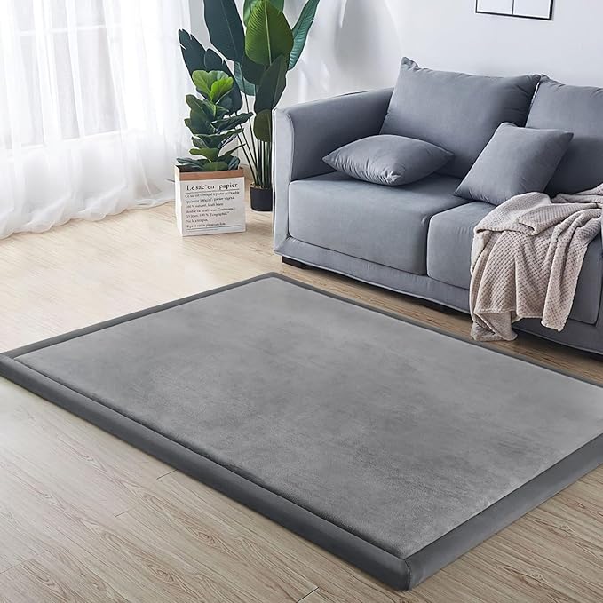 Baby Play Mat for Floor Tummy Time Mat Nursery Muscle Area Playroom Rug Tatami 79"x118" Memory Foam 1.3" Thick Crawling For Babies,Toddlers, Infants, Kids,Floor(Grey)