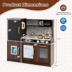 HONEY JOY Kids Kitchen Playset, Wooden Little Chef Pretend Toy Kitchen Set w/Chalkboard, Telephone, Utensils, Oven, Microwave, Sink, Storage, Play Kitchen for Toddlers Boys Girls, Espresso