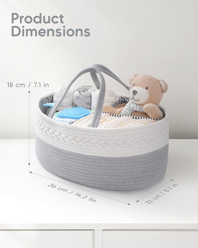 Maliton Diaper Caddy Organizer for Baby Boy- Cotton Rope for Changing Table, Nursery Storage, Newborn Baby Must Have Items