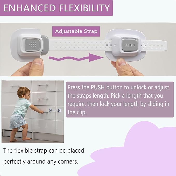 No Drill Furniture Anchor, Anti-tip and Adjustable Strap for Baby Proofing, 3M Adhesive Multi-Purpose for Furniture, Secure to Playroom (2 Pack)