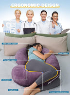 INSEN Pregnancy Pillow,Maternity Body Pillow with Velvet Cover,C Shaped Body Pillow for Sleeping (Cozy Velvet-Lavender)