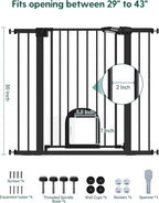 Babelio 36" Tall Upgraded Baby Gate with Cat Door,29-43" Auto Close Durable Dog Gate for Stairs,Doorways and House,Easy Walk Thru,Includes 4 Wall Cups,Black