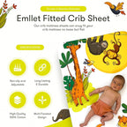 100% Cotton Crib Sheet – “Safari Friends” Jungle Animals Theme, Cute Breathable Bedding for Babies, Fits Standard Crib 52x28 Inches
