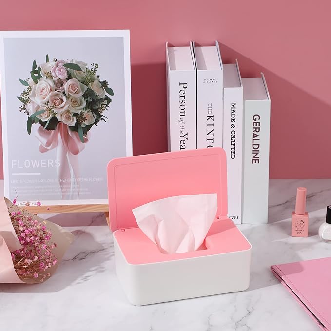 NOVWANG Wipes Dispenser, Baby Wipe Holder, Keeps Wipes Fresh, Refillable Wipe Container Baby Wipes Case for Bathroom Wipes Pouch Case, Pink