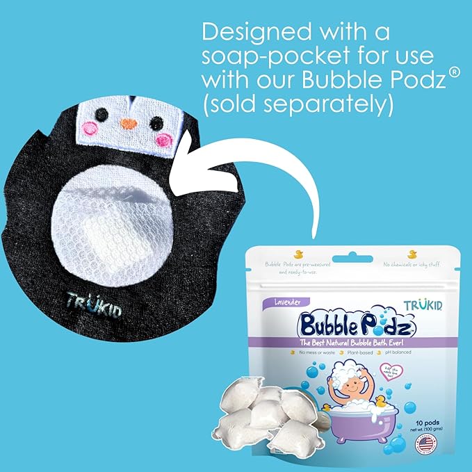 TruKid Eucalyptus Bubble Podz & BubbleGlove Set – Bubble Bath Pods and 2 Wash Gloves for Sensitive Skin