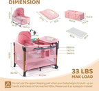 JOYMOR 7 in 1 Bedside Bassinet with Changing Table, Baby Girl Bassinet, Pink Bedside Sleeper with Mattress, Sheet, Canopy, Storage Shelf