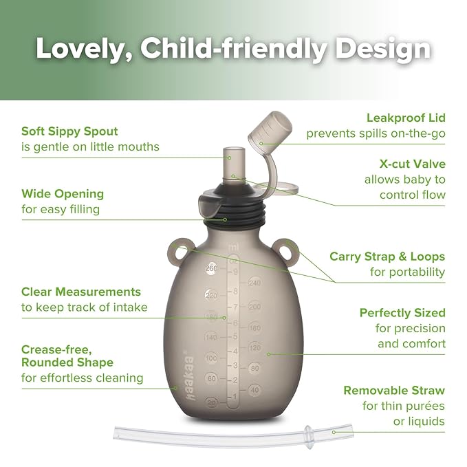 haakaa Happii Bear Silicone Goody Pouch Combo,Reusable Baby Food Pouches for Homemade Organic Purees, Juices, Smoothies, and Yogurt - Perfect for Toddlers and Kids - 2 Pack, 6oz+9oz