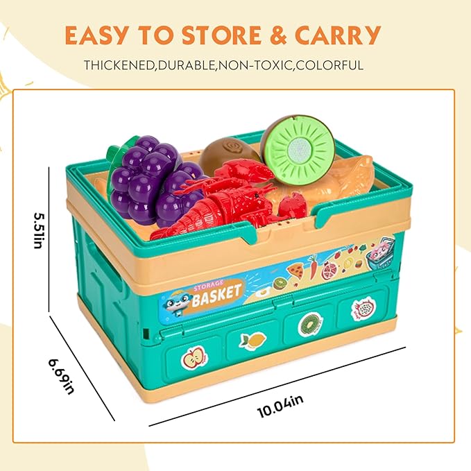 80pcs Pretend Play Kitchen Set for Toddlers, Kids Cookware Playset with Pots/Pans/Food/Fruits/Vegetables/Picnic Blanket/Storage Basket, Pink Educational Learning Toy Gift for Boys & Girls