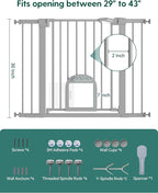 Babelio Baby Gate with Adjustable Cat Door,29-43" Auto Close Durable Pet Door for Stairs,Doorways and House, Pressure Mounted,Easy Install,Effortless Walk Thru,Gray