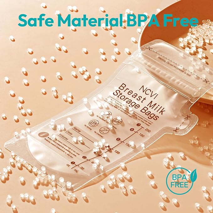 NCVI 25 Count Breastmilk Storage Bags Freezer for Baby, Breast Milk Feeding Bag with Temp-Sensing, Doubled-Sealed, Self Standing, Easy Pour Spout, BPA-Free, 7oz