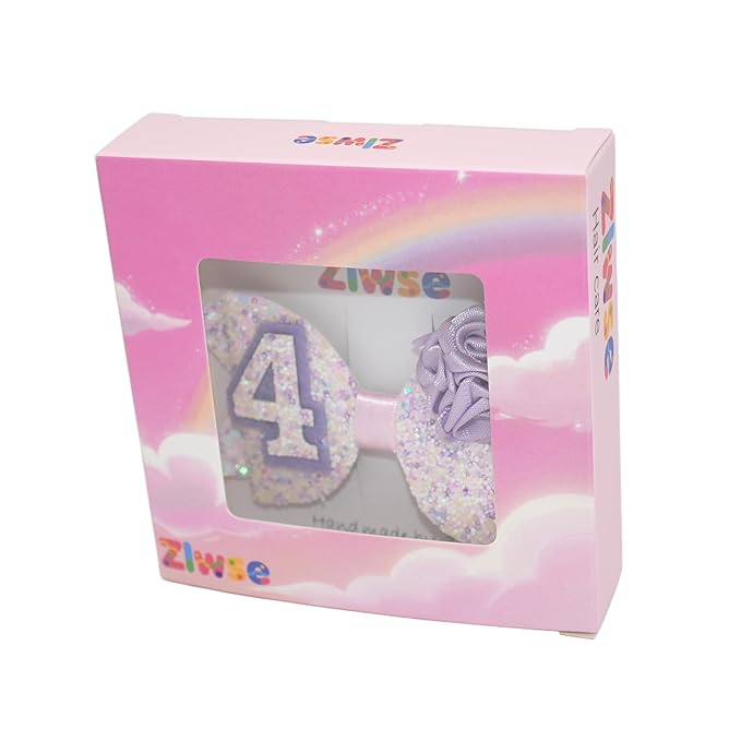 Birthday Hair Bow for Baby Girls 1 2 3 4 5 6 Years Sprinkle Decorations Party Hair Accessories for Four 4th Birthday Purple Rose
