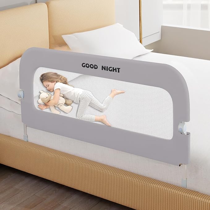 Bed Guard Rail for Toddlers - 47" Adjustable Heights & Folding up Portable Bed Railing for Baby - Toddler Bed Rails Guard for Crib, Twin, Bunk,Full Size, Queen & King Bed(Grey)